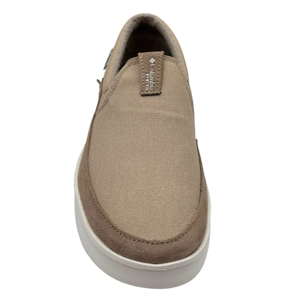Columbia Men's PFG Boatside Slip On Boat Shoes Size 9 Beige Tan Canvas Upper